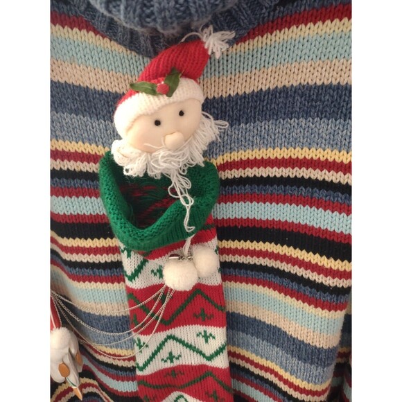 Vintage Liz Claiborne Women Large Ugly Christmas Sweater Tinsel Ornaments - Picture 2 of 15